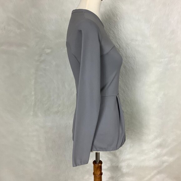 3.1 Phillip Lim Gray Long Sleeve Bustier Seam Pleat Peplum Hem Blouse 4 - Picture 4 of 6